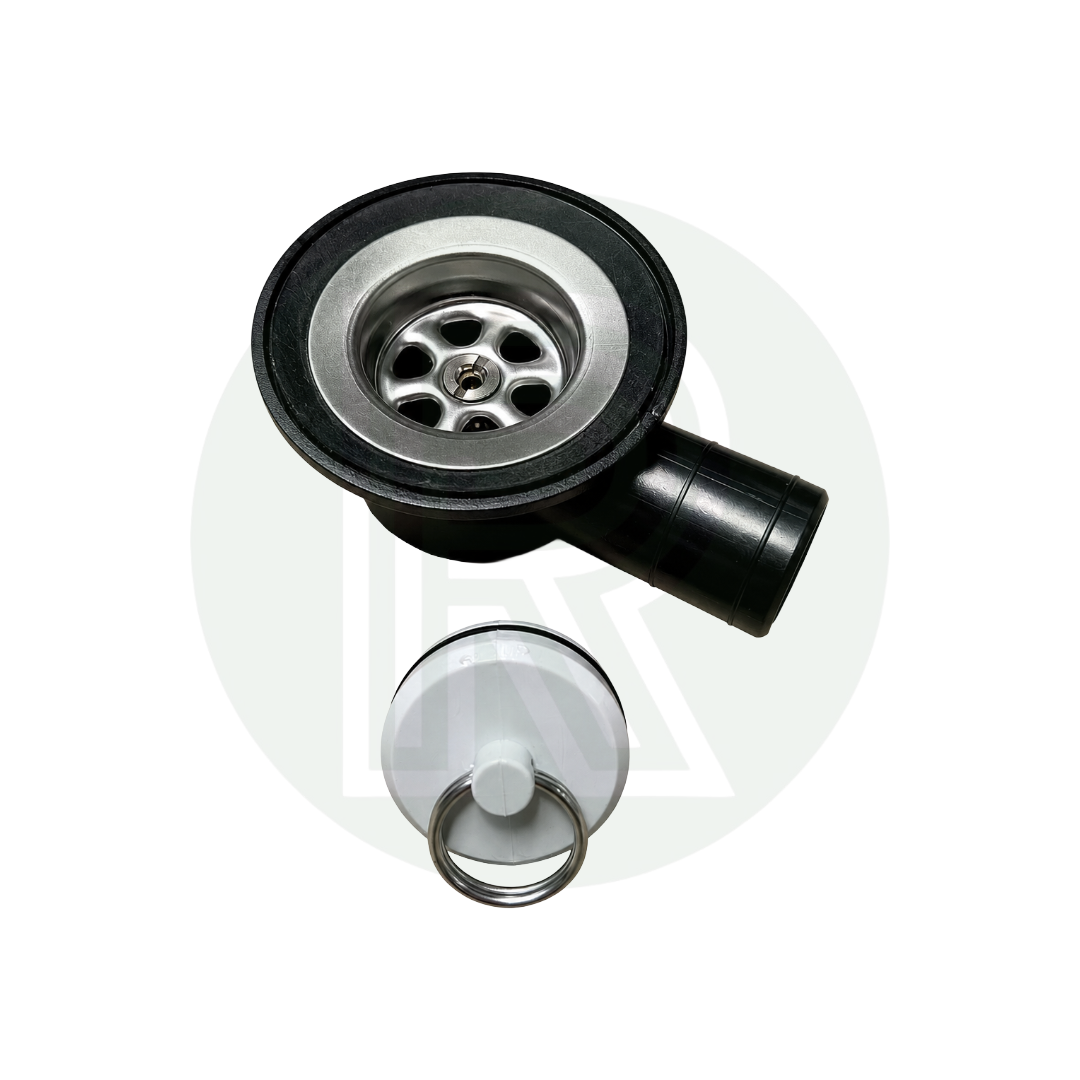 Reich black angled sink waste with removable strainer for 33mm sink hole and 25mm outlet