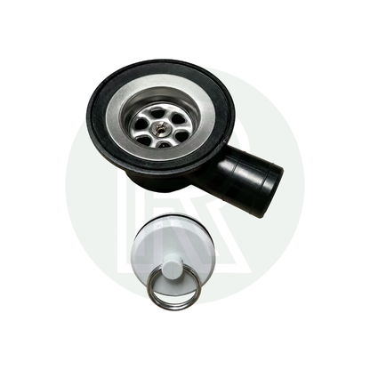 Reich black angled sink waste with removable strainer for 33mm sink hole and 25mm outlet