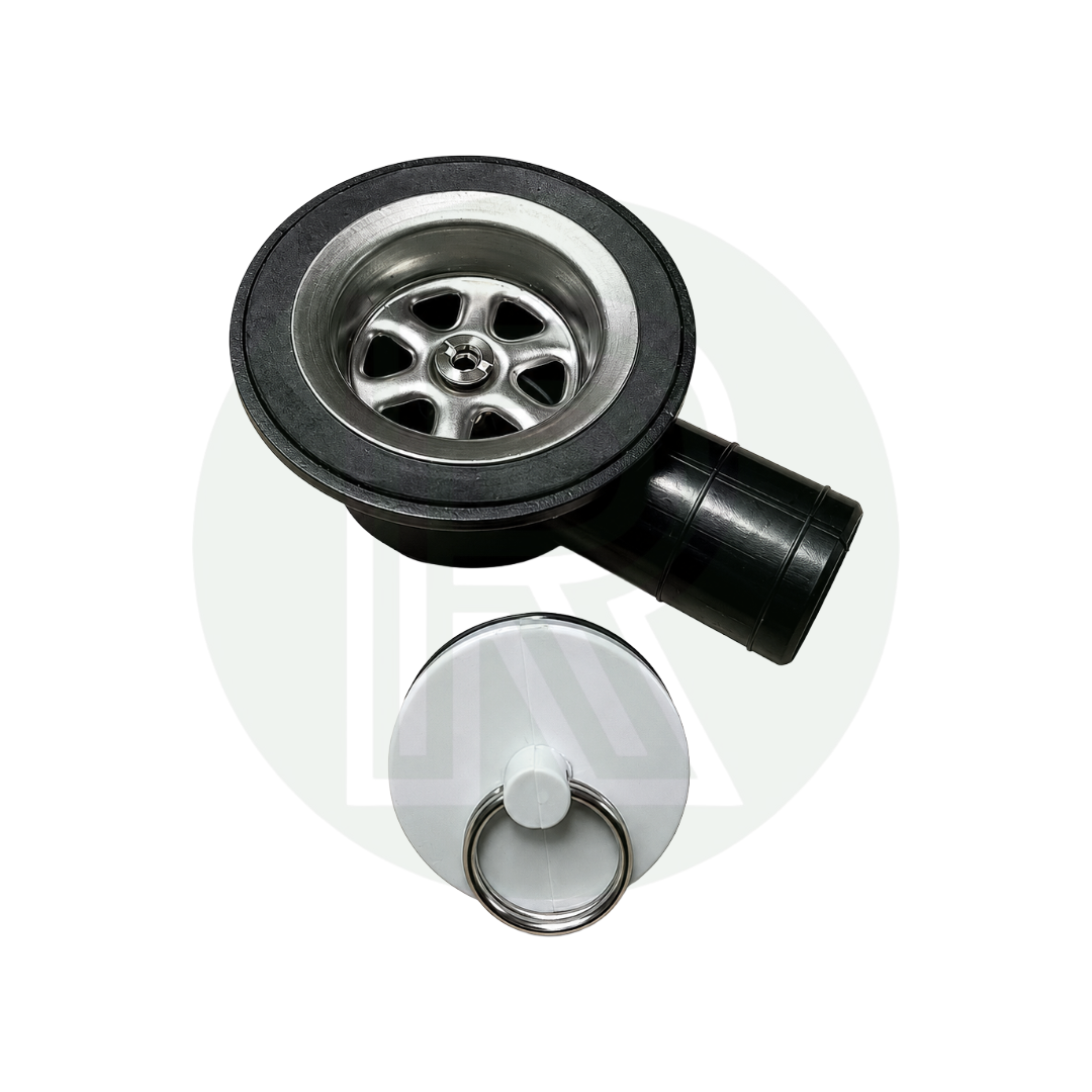Reich black angled sink waste with removable strainer for 39mm sink hole and 25mm outlet