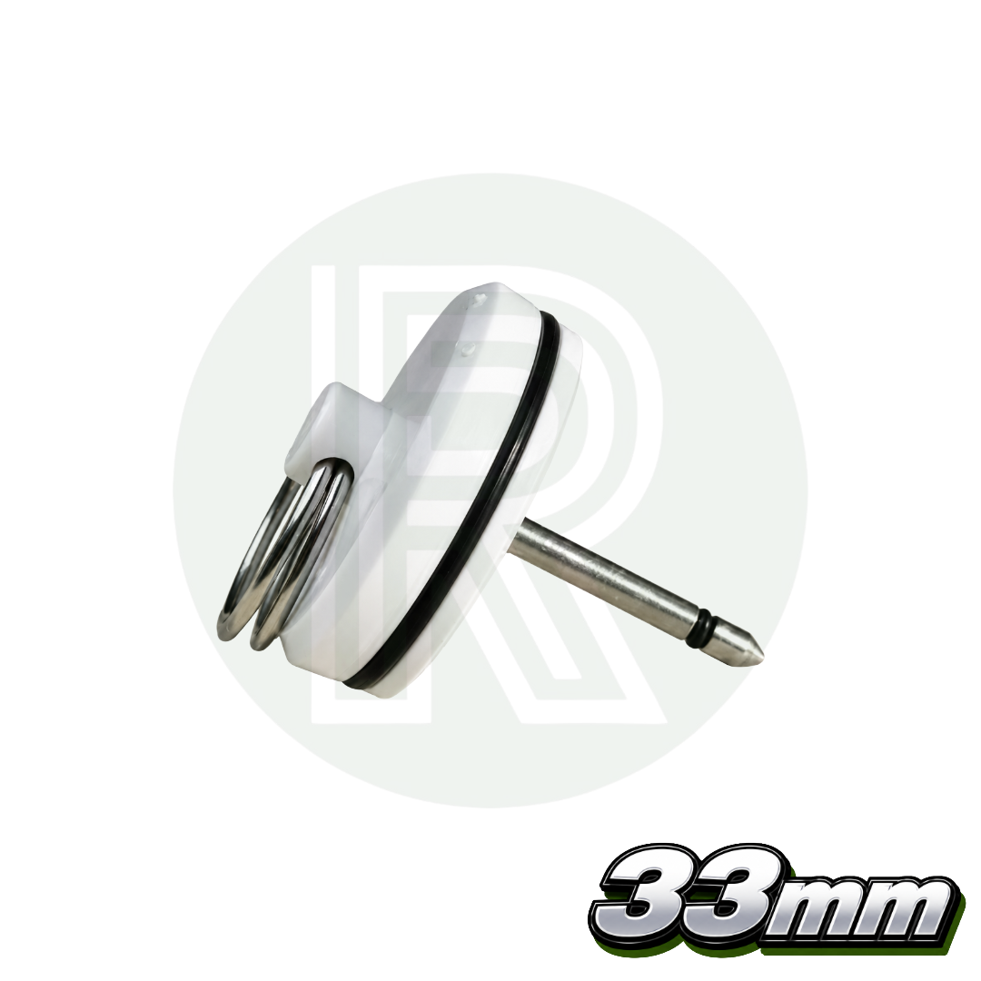 Underside of genuine Reich 33mm replacement sink waste plug showing sealing ring