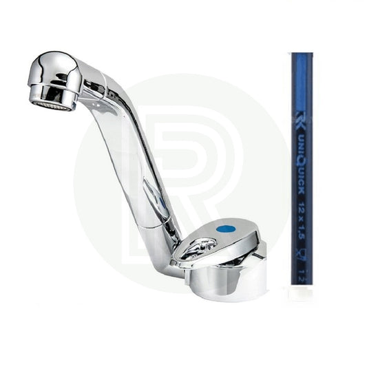 Reich Samba chrome folding cold water tap with flexible 12mm push-fit hose for caravan, motorhome and campervan sinks.