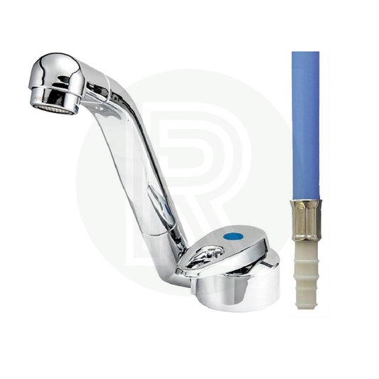 Reich Samba chrome folding cold water tap with flexible barbed hose connection for caravan, motorhome and campervan sinks.