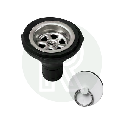 Reich 39mm sink waste with stainless steel strainer and removable plug in black