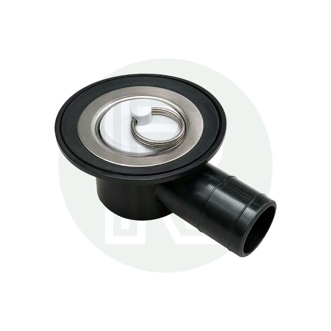 Reich black angled sink waste with strainer and plug for 33mm sink hole with 25mm outlet for caravans motorhomes and campervans