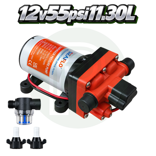 Seaflo Series 42 12V 55 PSI 11.30L per minute water pump with fittings for motorhomes, caravans and campervans.