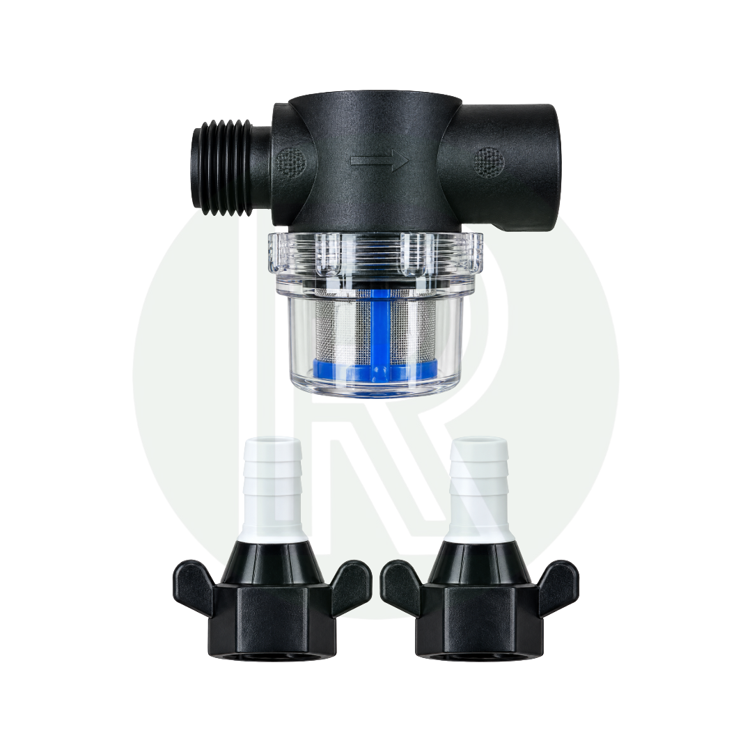 Water inlet strainer filter and connection fittings supplied with the Seaflo Series 42 12V water pump.