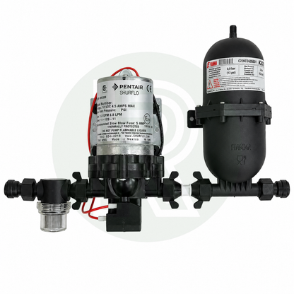 Shurflo Trail King 12V 30 PSI 7L water pump connected to Fiamma A20 accumulator