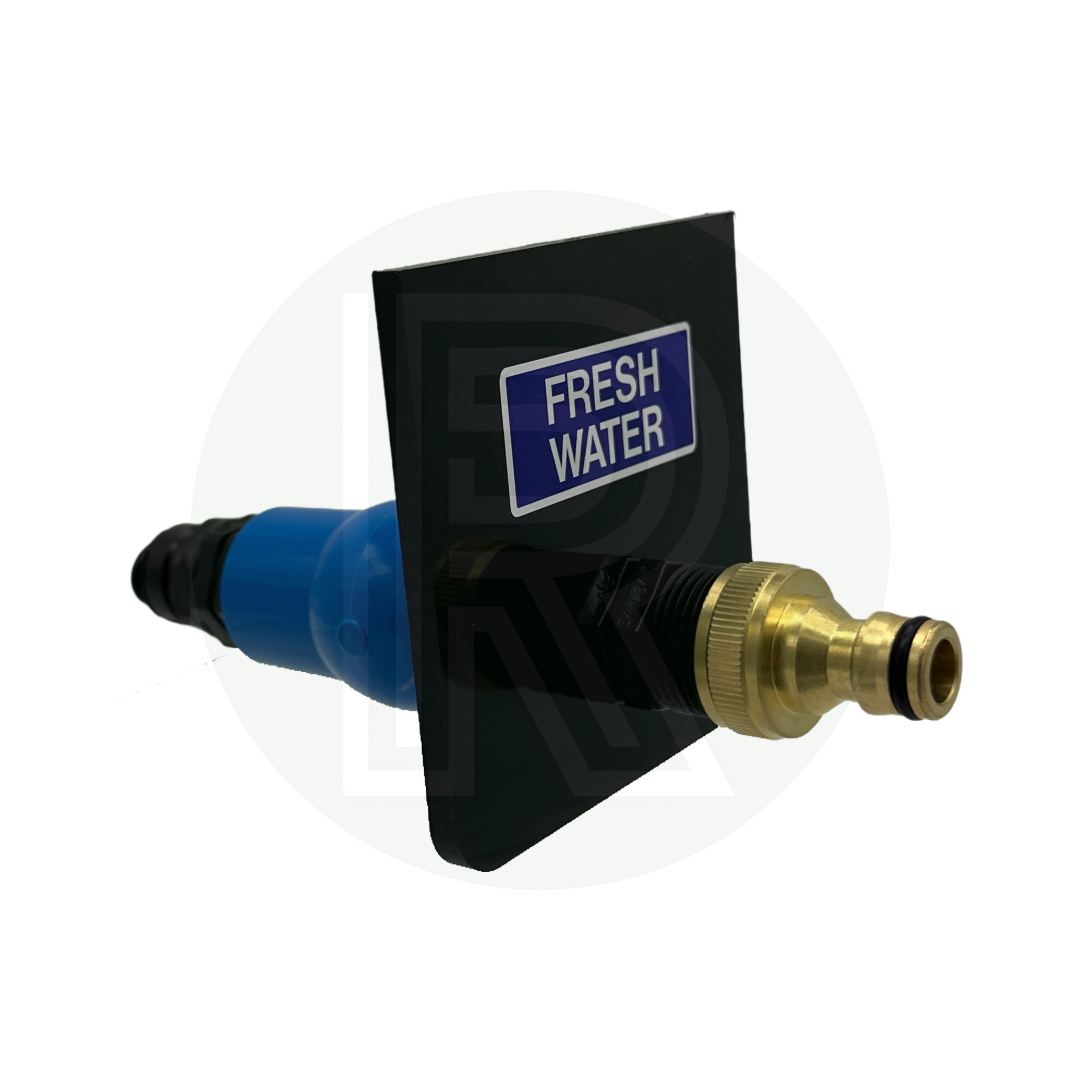 Sill mounted caravan fresh water inlet for 12mm semi rigid water pipe