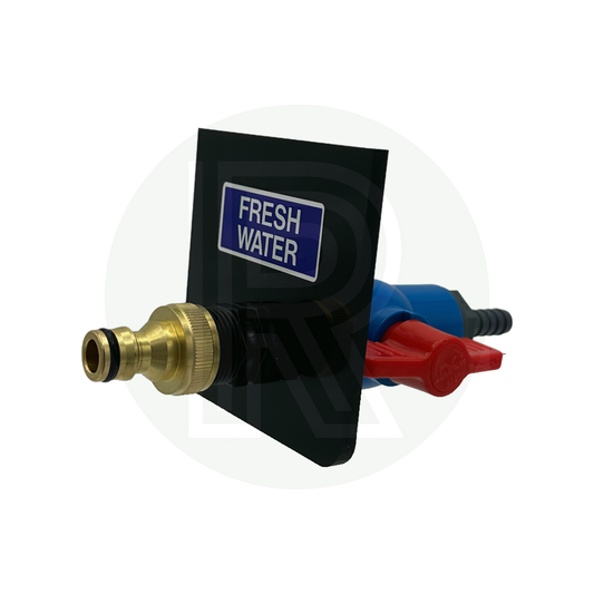 Sill mounted fresh water inlet with 12mm barbed connection for motorhomes and campervans