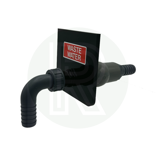 Sill mounted waste water drain valve with 20mm barbed connection for motorhomes and campervans