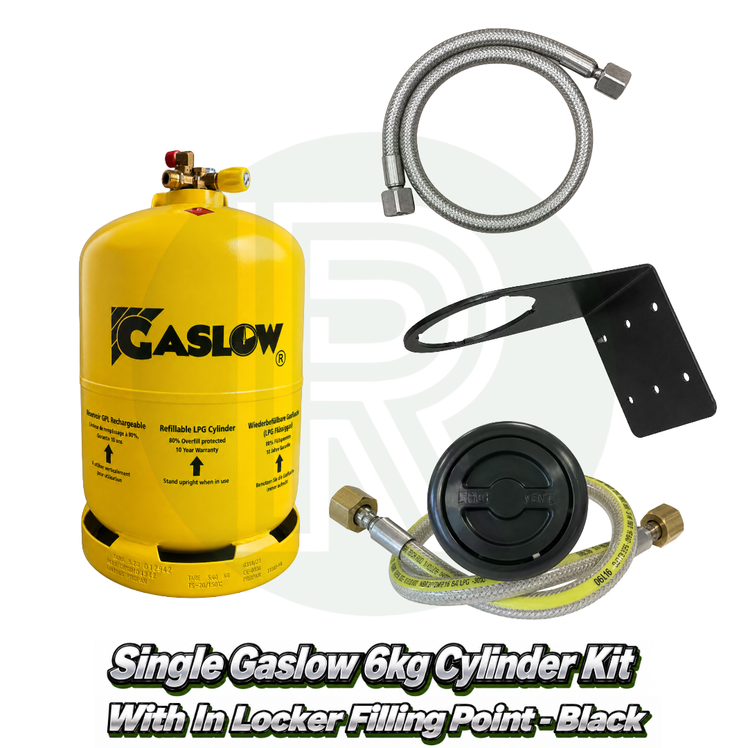 Single Gaslow 6kg refillable LPG cylinder kit with black in-locker filling point