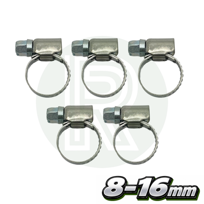 Pack of 5 stainless steel hose clips suitable for 8 to 16mm hose