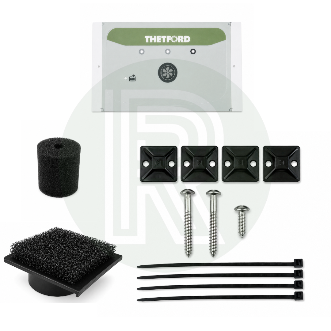 Complete Thetford Separation Toilet Ventilation Extractor Fan Kit for S260-S and S260-SC with fan, filter, fixings and installation parts