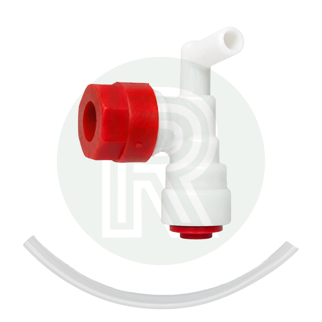Front view of Truma Outlet Connection Non Return Valve Threaded Red White for Truma and Alde caravan motorhome water heater