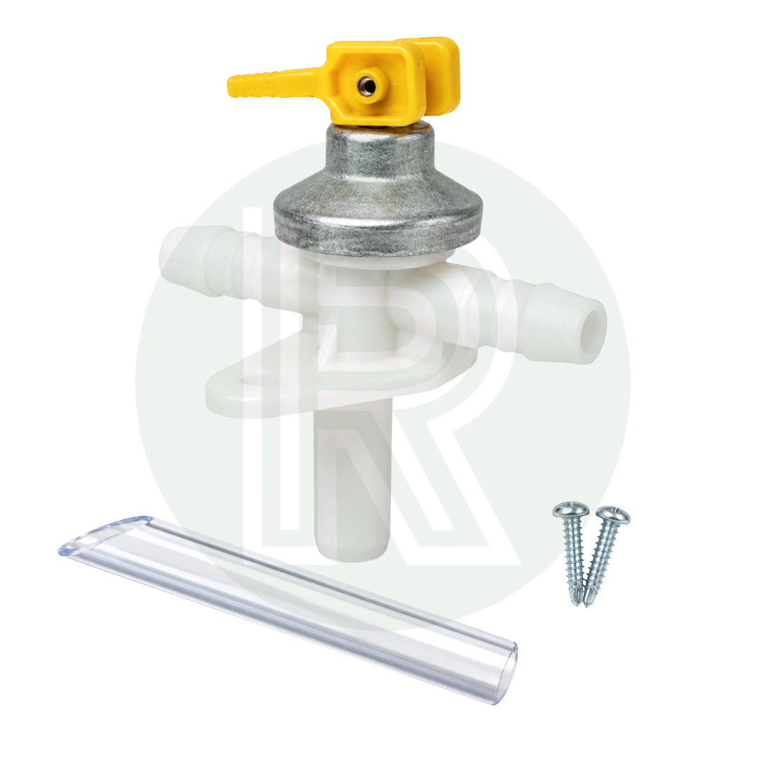 Truma Ultrastore Safety Drain Valve 2.8 Bar fitted with clear drain tube for Truma caravan and motorhome water heaters