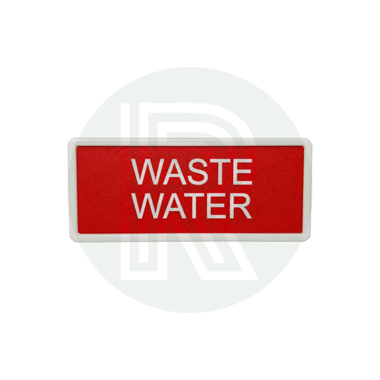 Waste water identification sticker for motorhome and campervan sill mounted outlet 60mm x 25mm