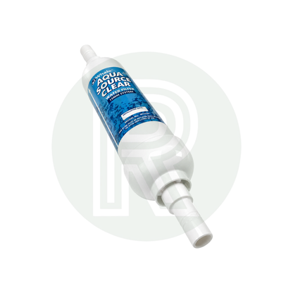 Angled view of the Whale Aquasource Clear 15mm push-fit inline water filter for caravans, motorhomes and campervans