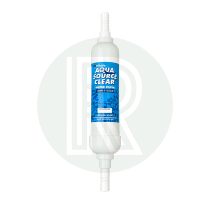 Front view of the Whale Aquasource Clear inline water filter with 15mm push-fit connections