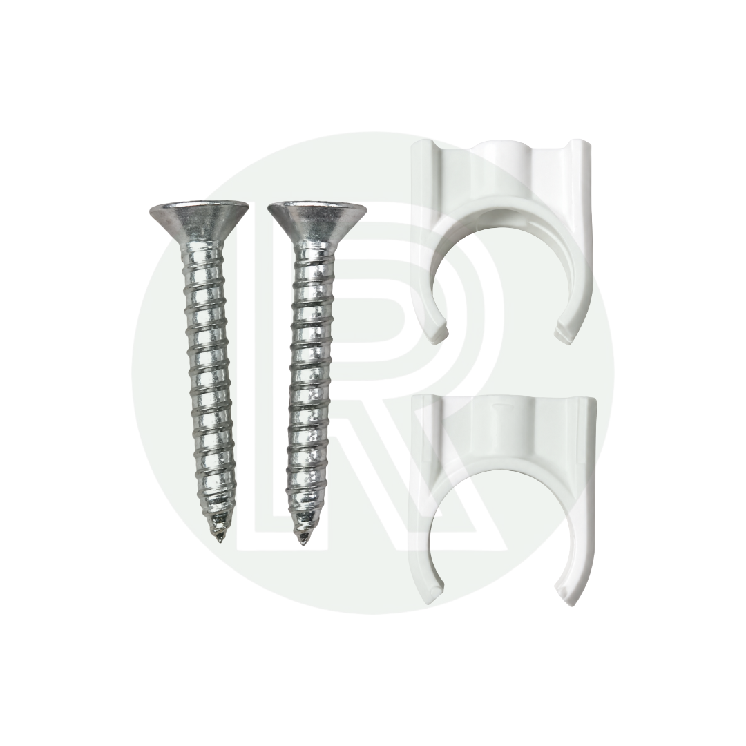 Replacement mounting clips and fixing screws supplied with the Whale Aquasource Clear 15mm push-fit water filter