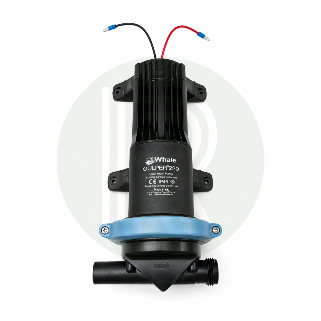 Whale Gulper 220 12V waste pump showing pump head and mounting feet