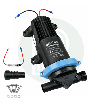 Whale Gulper 220 12V Waste Water Pump with fittings and mounting hardware
