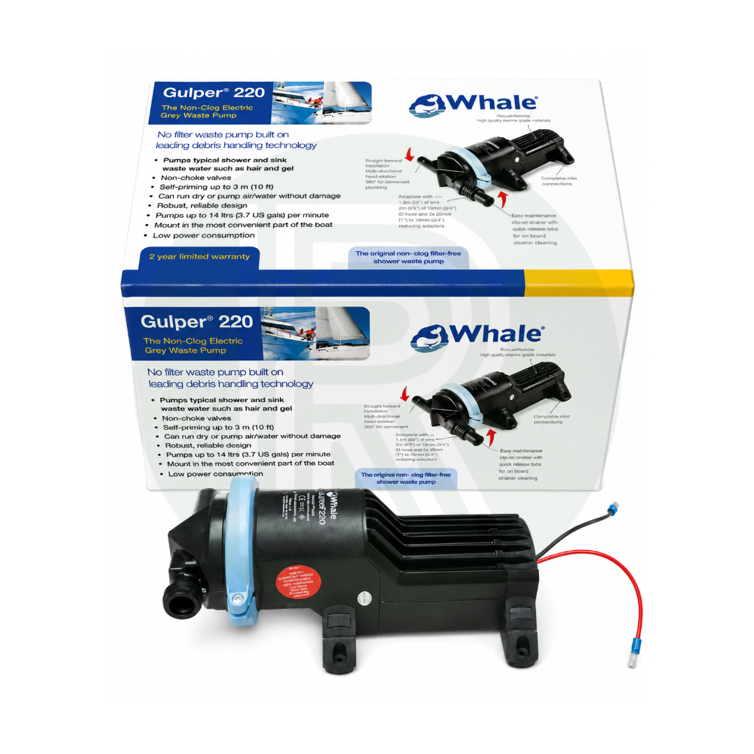 Whale Gulper 220 12V Waste Water Pump with retail packaging