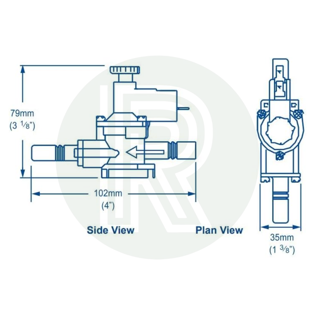 Whale In-line Pressure Switch 12mm Push Fit Male dimensions and technical diagram
