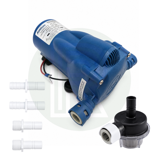 Whale Watermaster 12V water pump and filter 8L/min 30 PSI with connection fittings