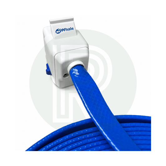 Close up of Whale Watermaster Aquasource mains water connection hose end and connector