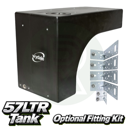 Wydale 57 litre black wheel arch water tank with optional steel mounting bracket fitting kit