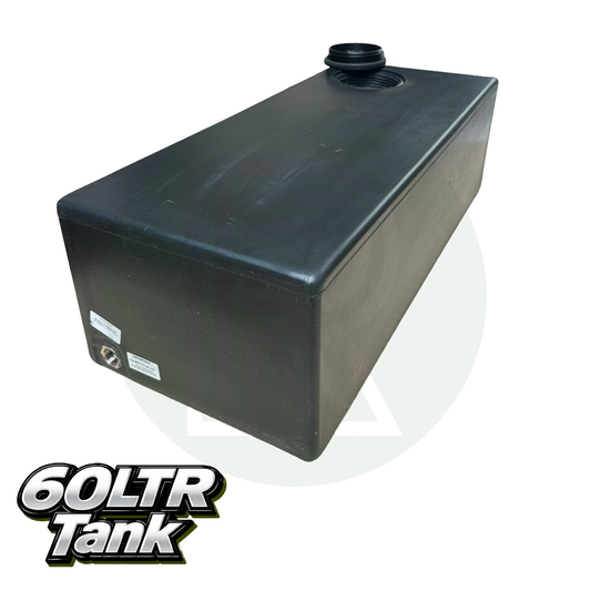 Wydale 60 litre black universal water tank angled view showing access lid and water connection