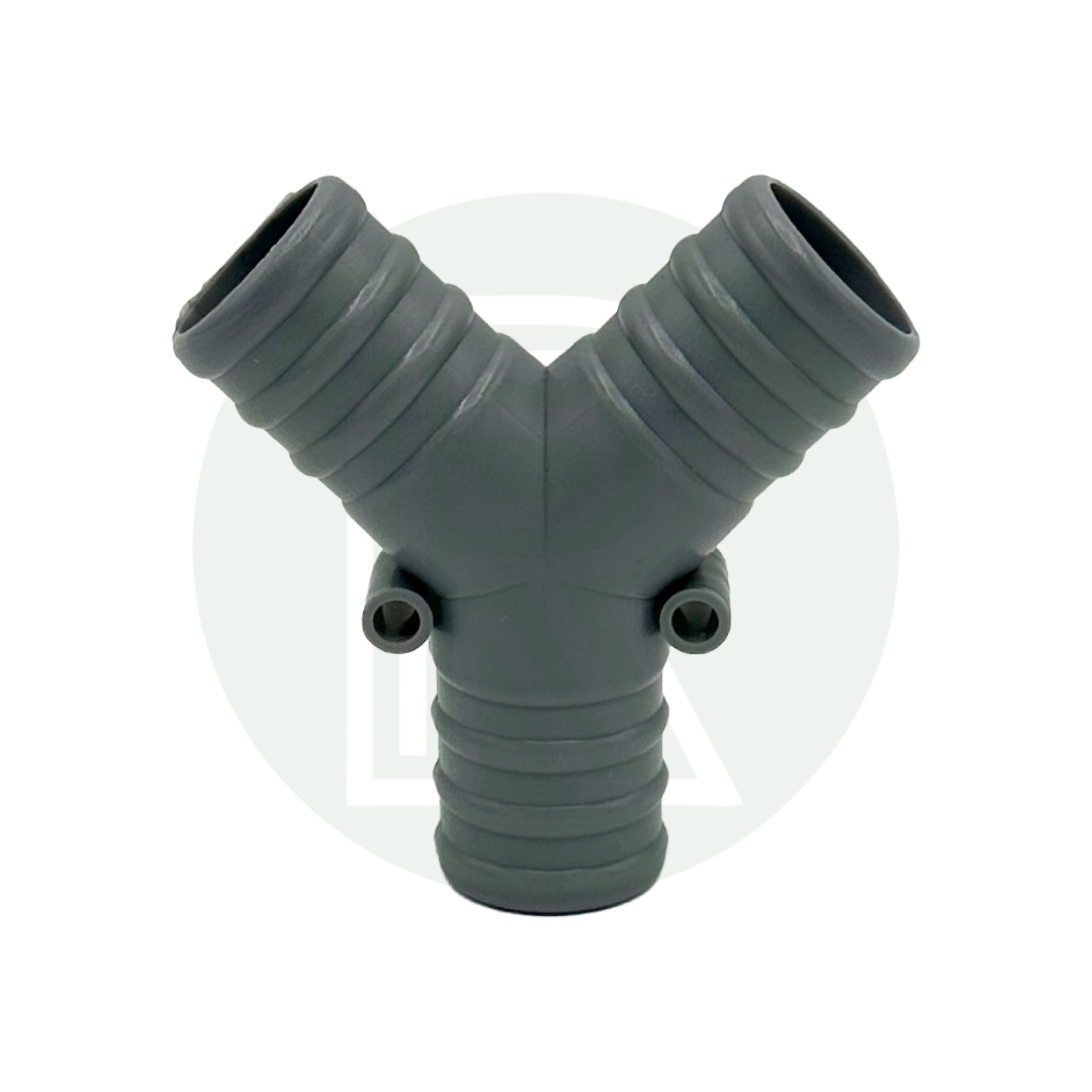 Grey Y piece hose connector for motorhome caravan campervan and marine water systems