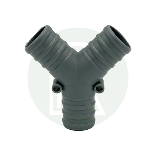 Grey Y piece hose connector for motorhome caravan campervan and marine water systems