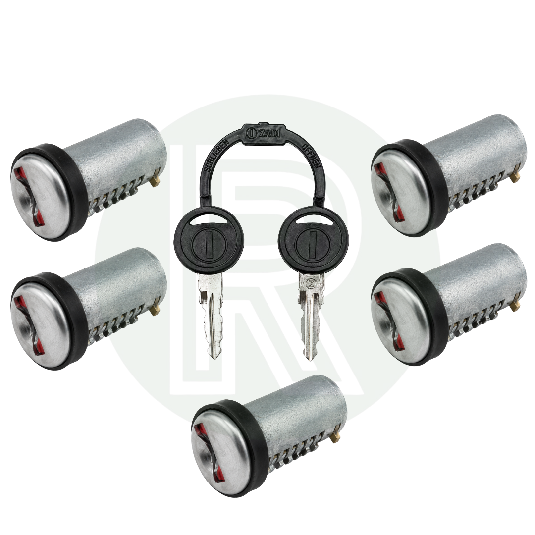 Zadi Vecam replacement short tang door lock kit with 5 lock barrels and 2 keys for new 9000 Series caravan, motorhome and campervan locks