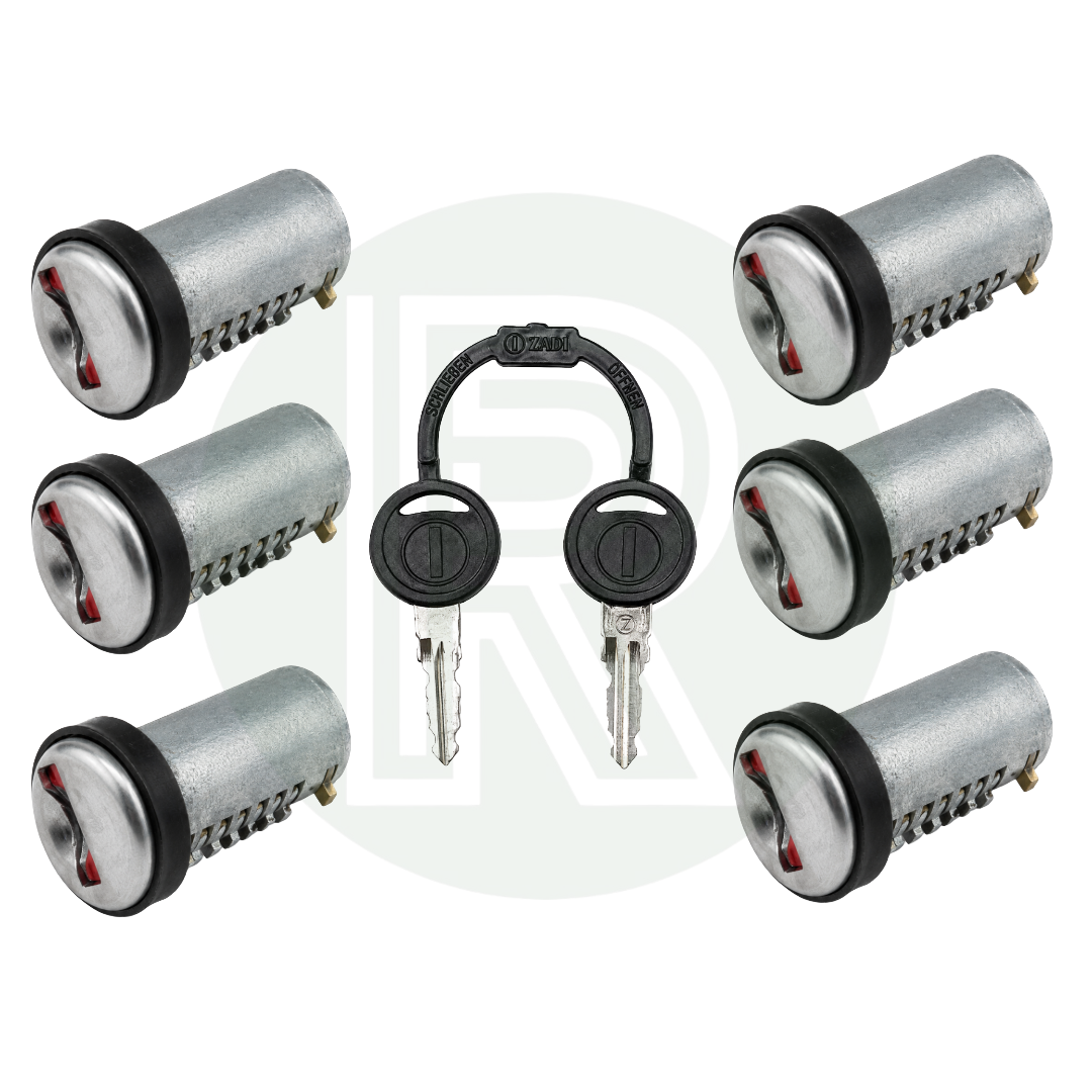 Zadi Vecam replacement short tang door lock kit with 6 lock barrels and 2 keys for new 9000 Series caravan, motorhome and campervan locks