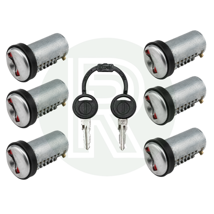 Zadi Vecam replacement short tang door lock kit with 6 lock barrels and 2 keys for new 9000 Series caravan, motorhome and campervan locks