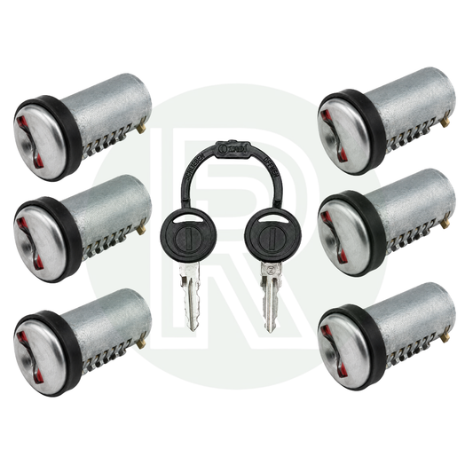 Zadi Vecam replacement short tang door lock kit with 6 lock barrels and 2 keys for new 9000 Series caravan, motorhome and campervan locks