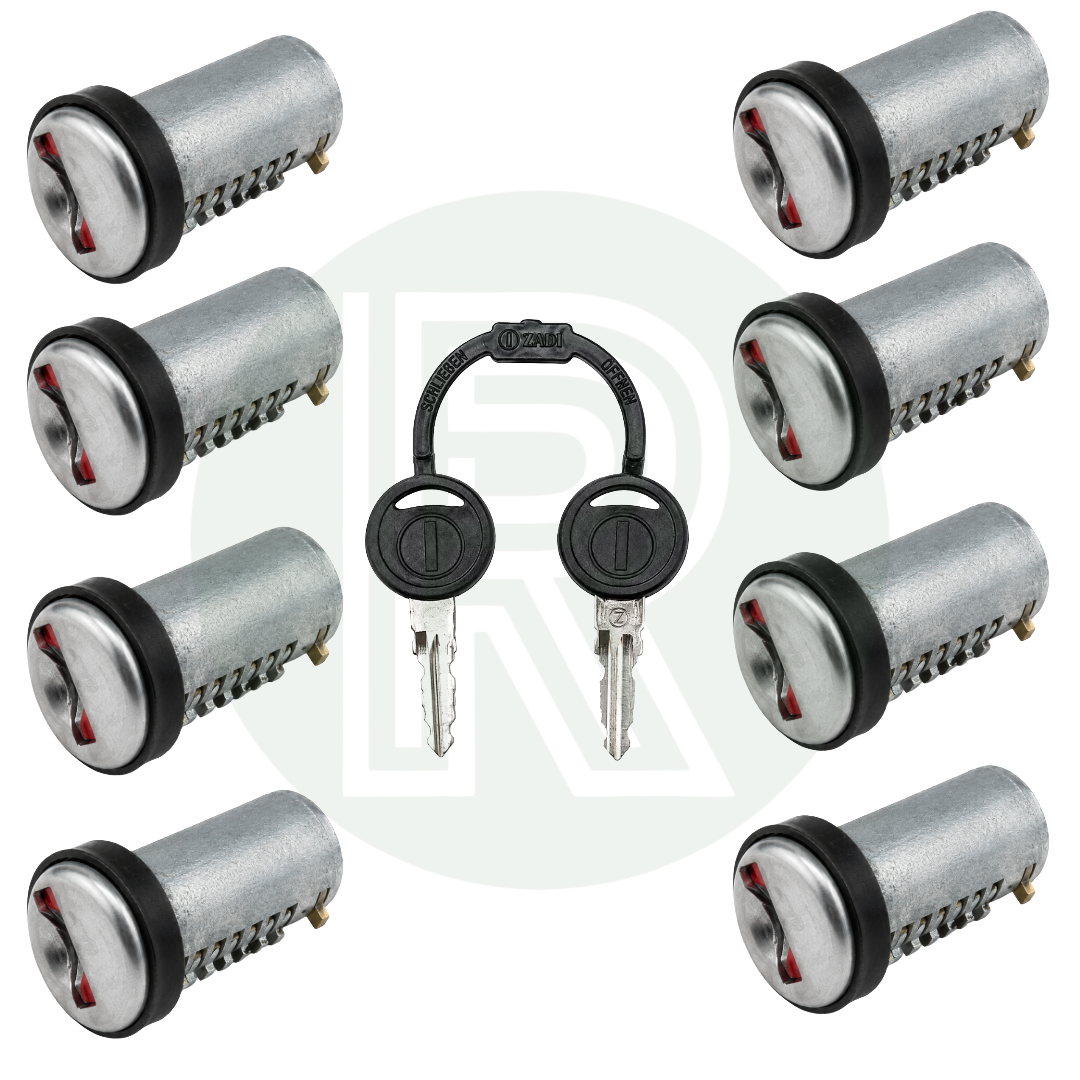Zadi Vecam replacement short tang door lock kit with 8 lock barrels and 2 keys for new 9000 Series caravan, motorhome and campervan locks