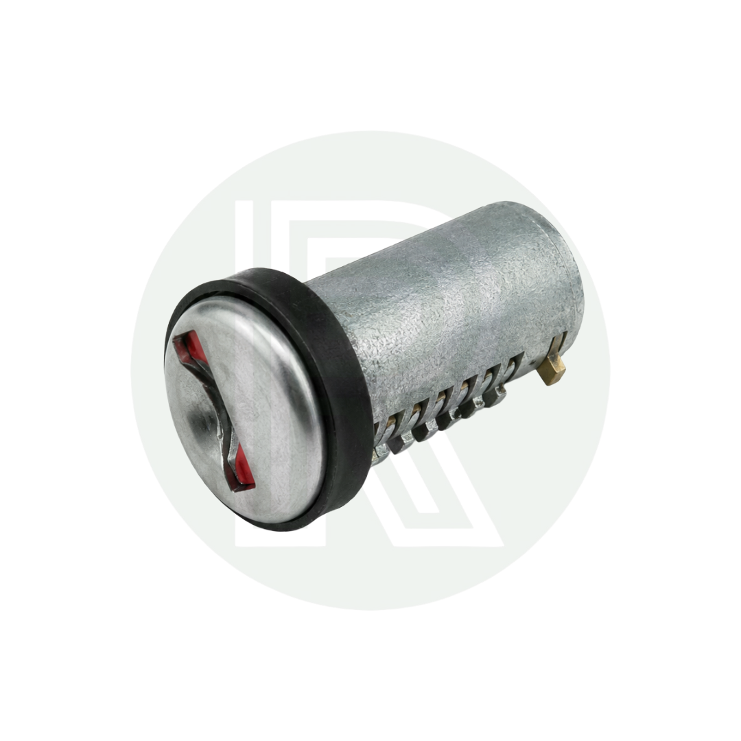 Front view of a Zadi Vecam replacement short tang lock barrel for new 9000 Series caravan and motorhome locks